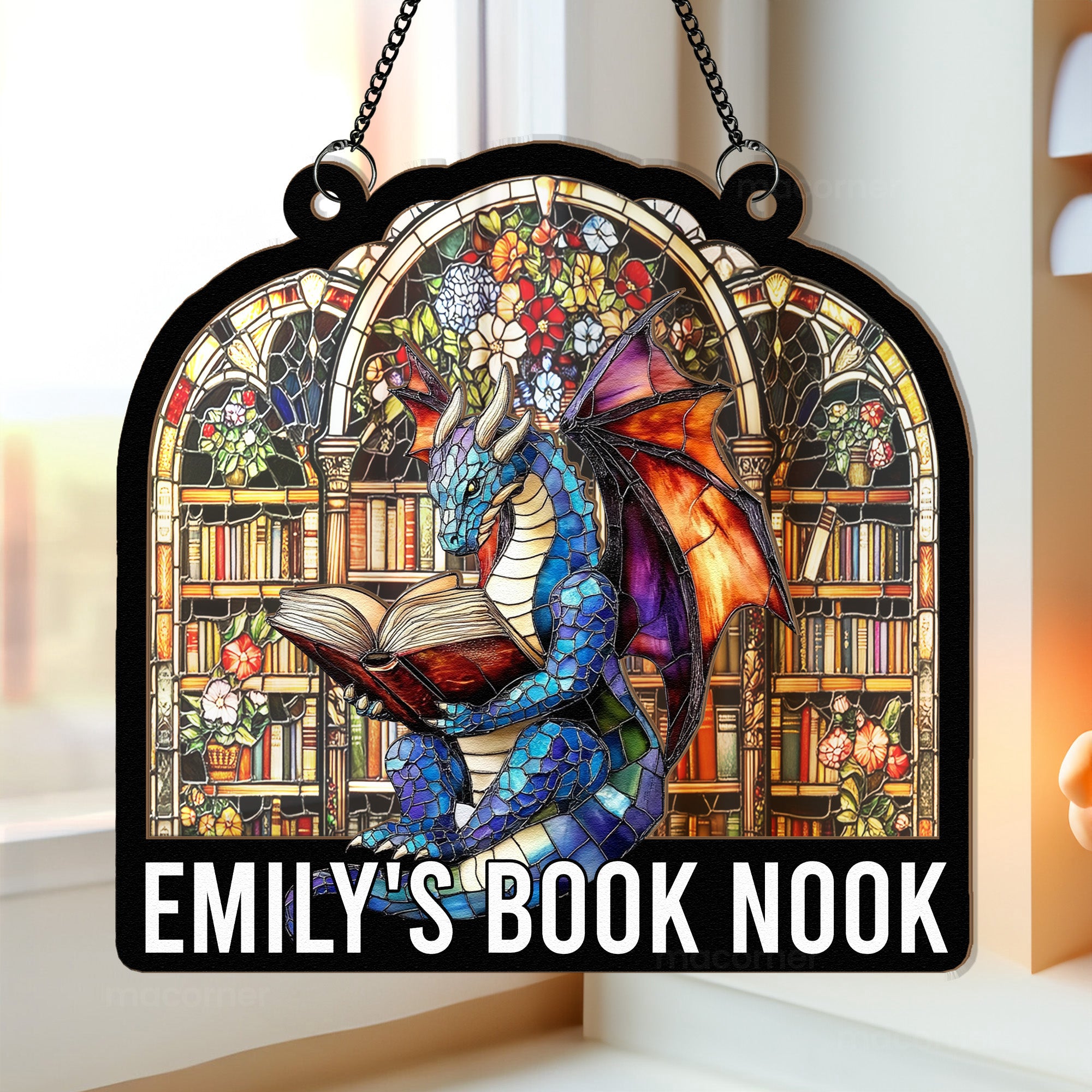 Book Nook, Corner - Personalized Window Hanging Suncatcher Ornament