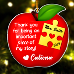 Apple Teacher Christmas Ornament - Thank You Gift - Personalized Acrylic Ornament