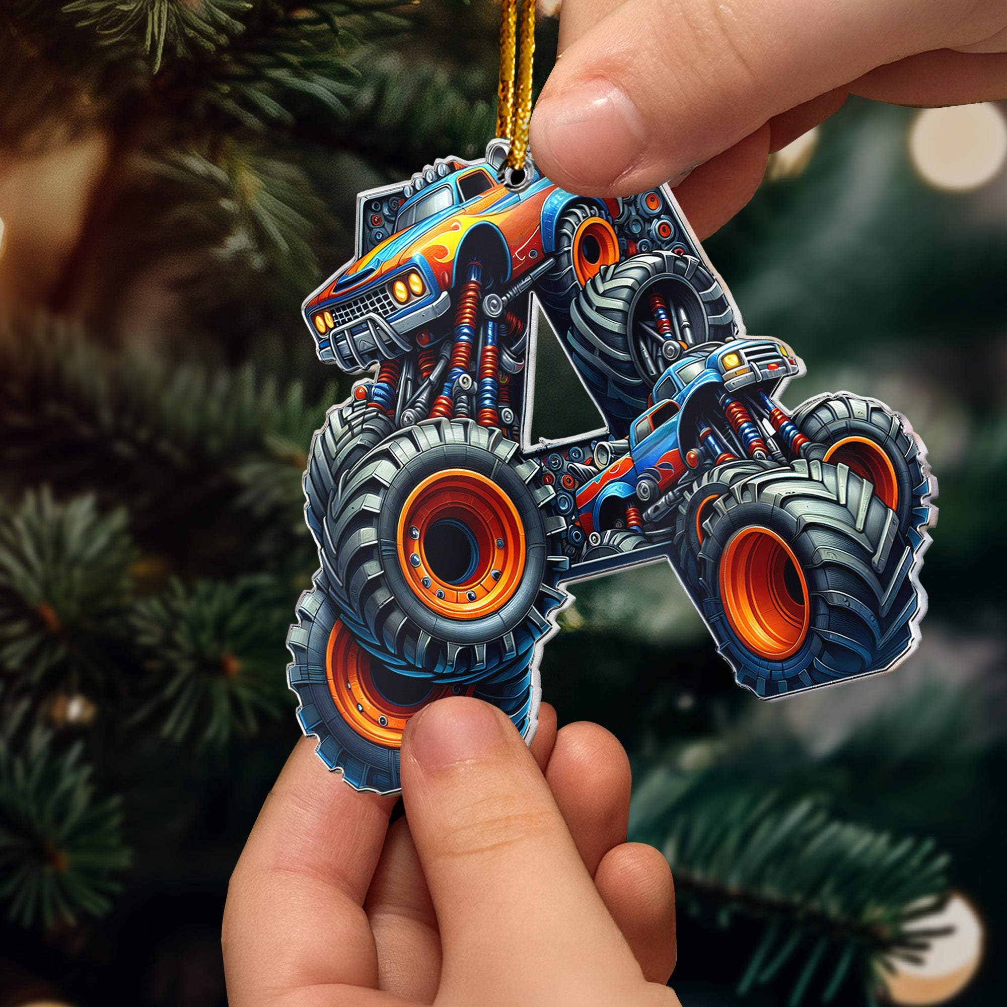 Monster Truck Letters For Kid Christmas Gift - Personalized Acrylic Ornament