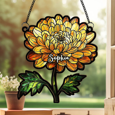 Birth Flower With Name - Personalized Window Hanging Suncatcher Ornament