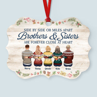 Brothers & Sisters Are Forever Close At Heart - Personalized Aluminum Ornament - Family Hugging