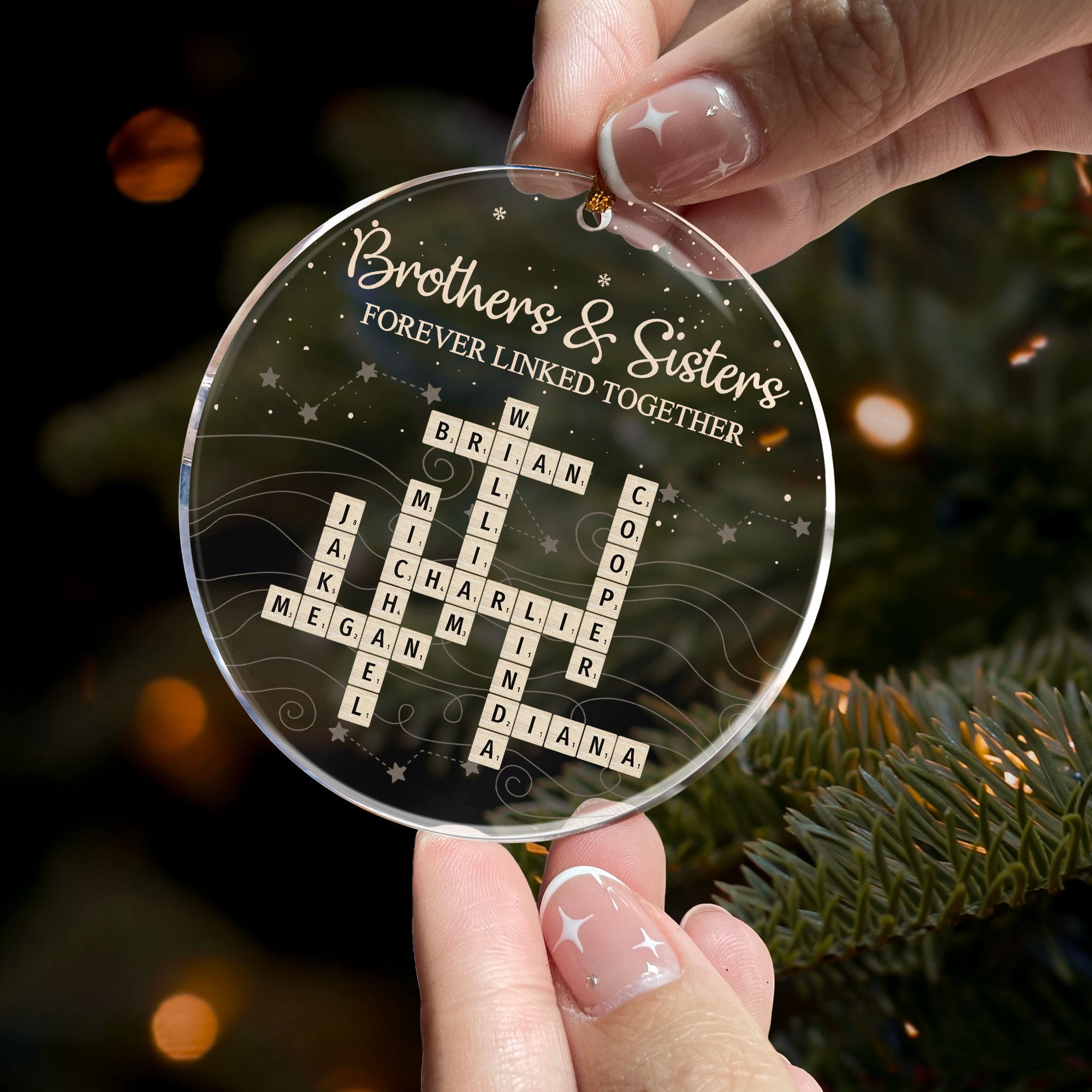 Brothers & Sisters Forever Linked Together Scrabble 2025 Christmas Ornament - Personalized Acrylic Ornament