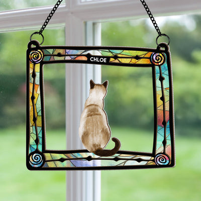 Cat Sitting In Frame - Personalized Window Hanging Suncatcher Ornament