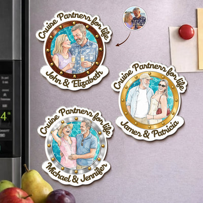 Cruise Partners For Life Custom Couple Photo Watercolor - Personalized Magnet