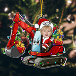 Custom Kid Face Cartoon Excavator - Personalized Acrylic Photo Ornament