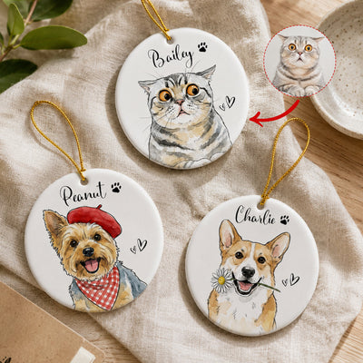 Custom Cute Pet Portrait Watercolor Art Gift For Pet Lovers, Pet Loss Gifts - Personalized Ornament