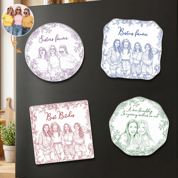 Custom_Photo_Sketch_Line_Art_Gift_For_Friends_Soul_Sisters_Personalized_Magnet_1