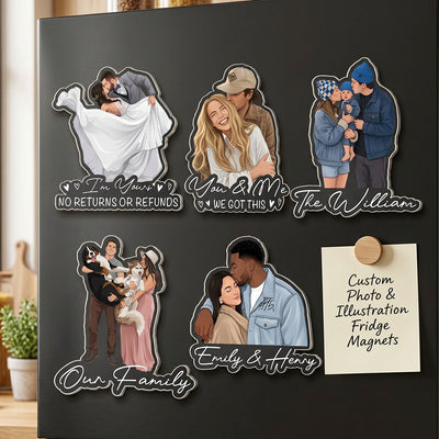 Custom Portrait Art Acrylic Magnet, Family Couples With Pets Photo - Personalized Magnet