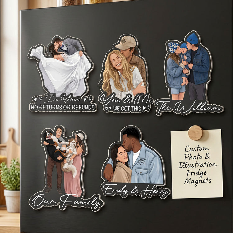 Custom_Portrait_Art_Acrylic_Magnet_Family_Couples_With_Pets_Photo_Personalized_Magnet_1