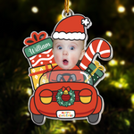 Cute Baby Santa Claus Drive Christmas Car - Personalized Acrylic Photo Ornament
