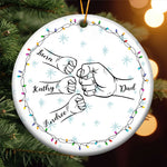 Dad Hand Bump Kid Name Christmas Light - Personalized Ceramic Ornament