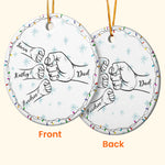 Dad Hand Bump Kid Name Christmas Light - Personalized Ceramic Ornament