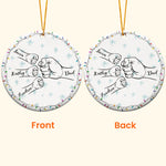 Dad Hand Bump Kid Name Christmas Light - Personalized Ceramic Ornament