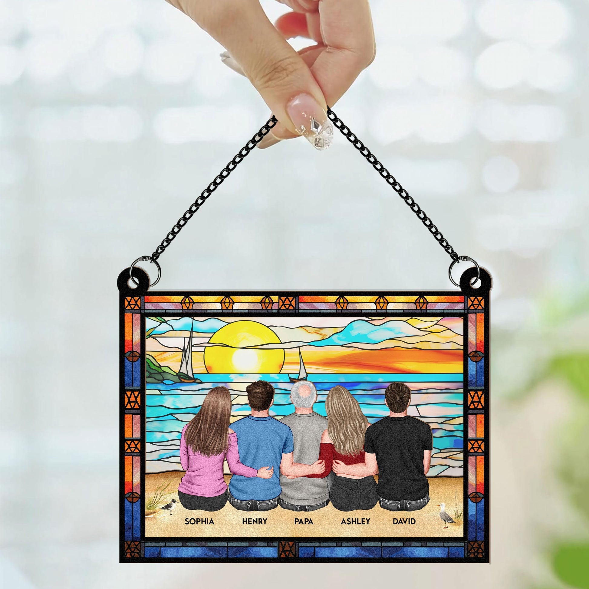 Dad-_-Children-Sitting-On-The-Beach-Personalized-Window-Hanging-Suncatcher-Ornament_2