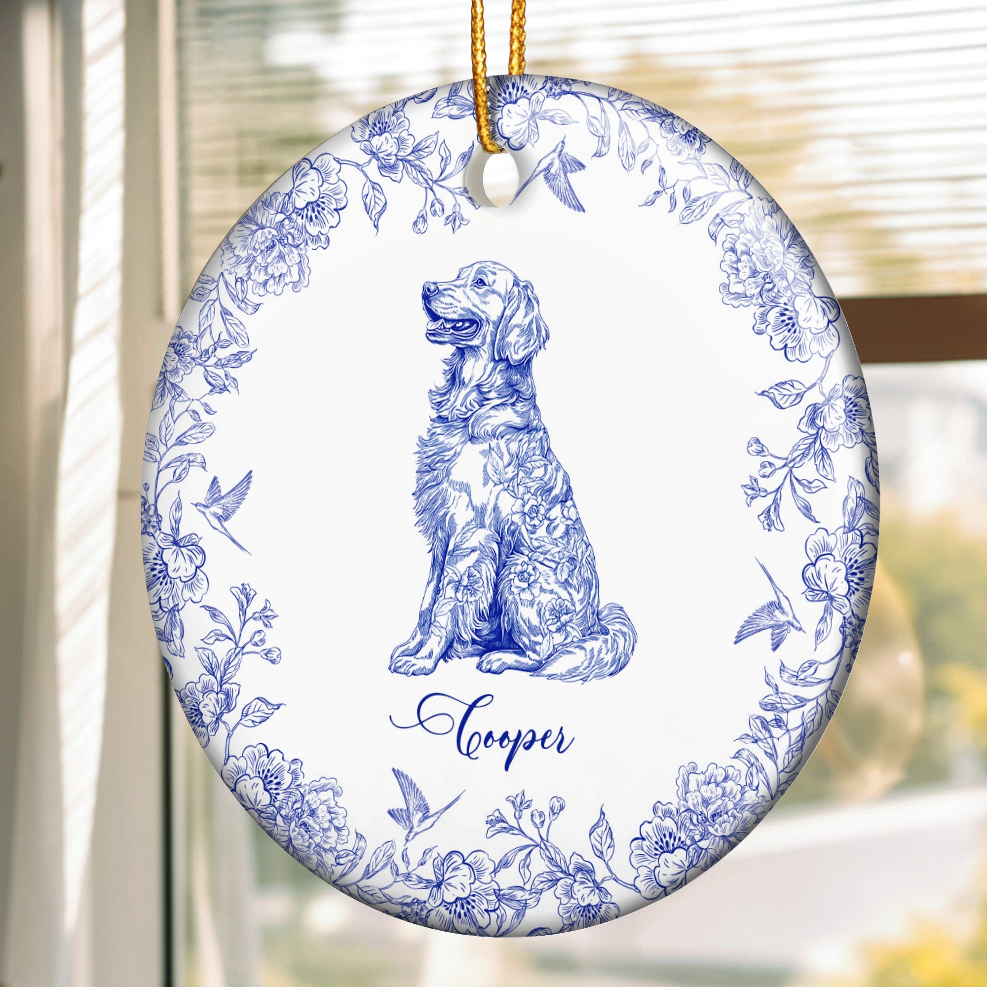 Dog Lover Toile De Jouy Vintage French Style Gift - Personalized Ceramic Ornament