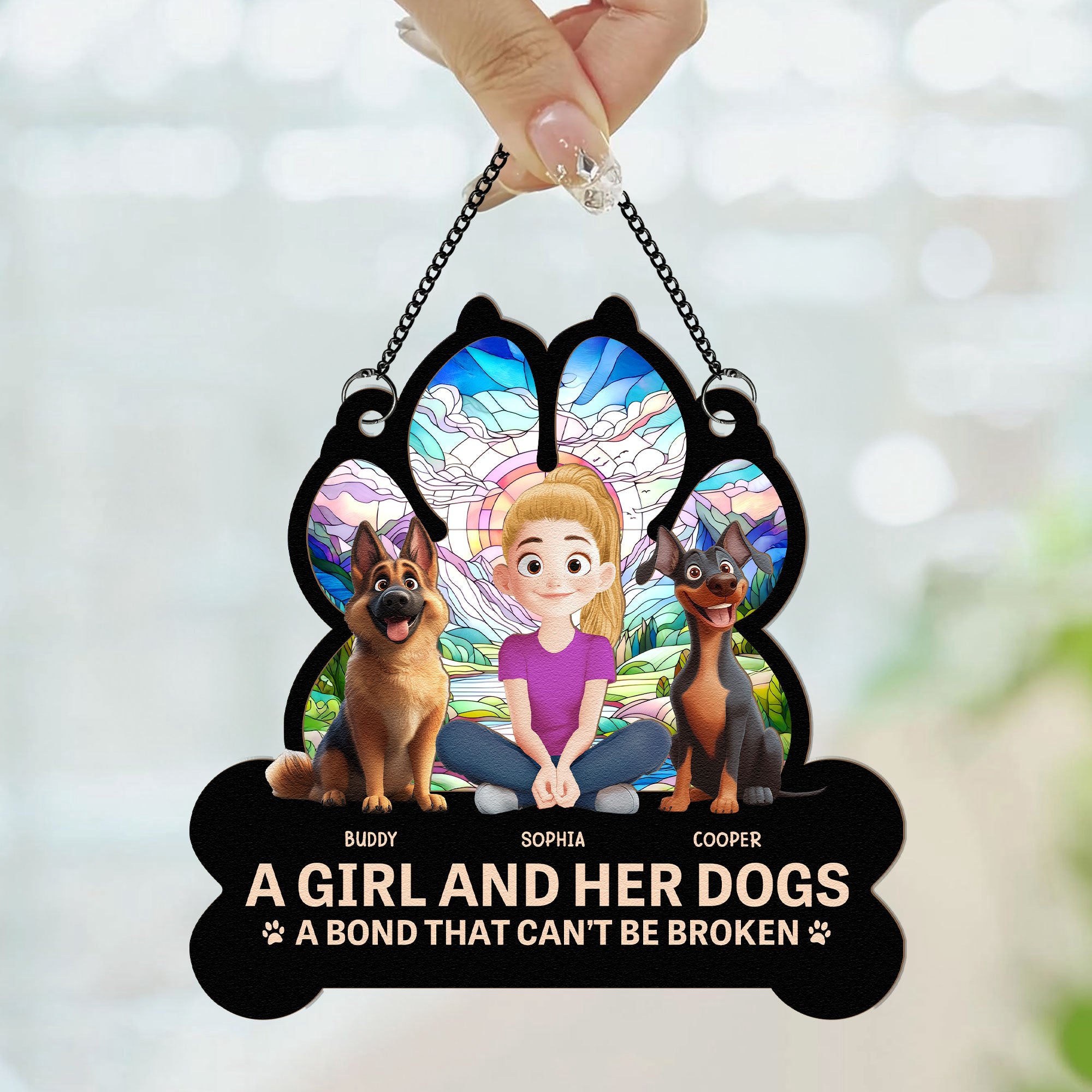 Dog-Mom-And-Her-Dogs-Personalized-Window-Hanging-Suncatcher-Ornament_2