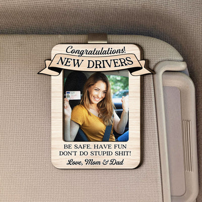 Don't Do Stupid Shit - Personalized Wooden Photo Car Visor Clip