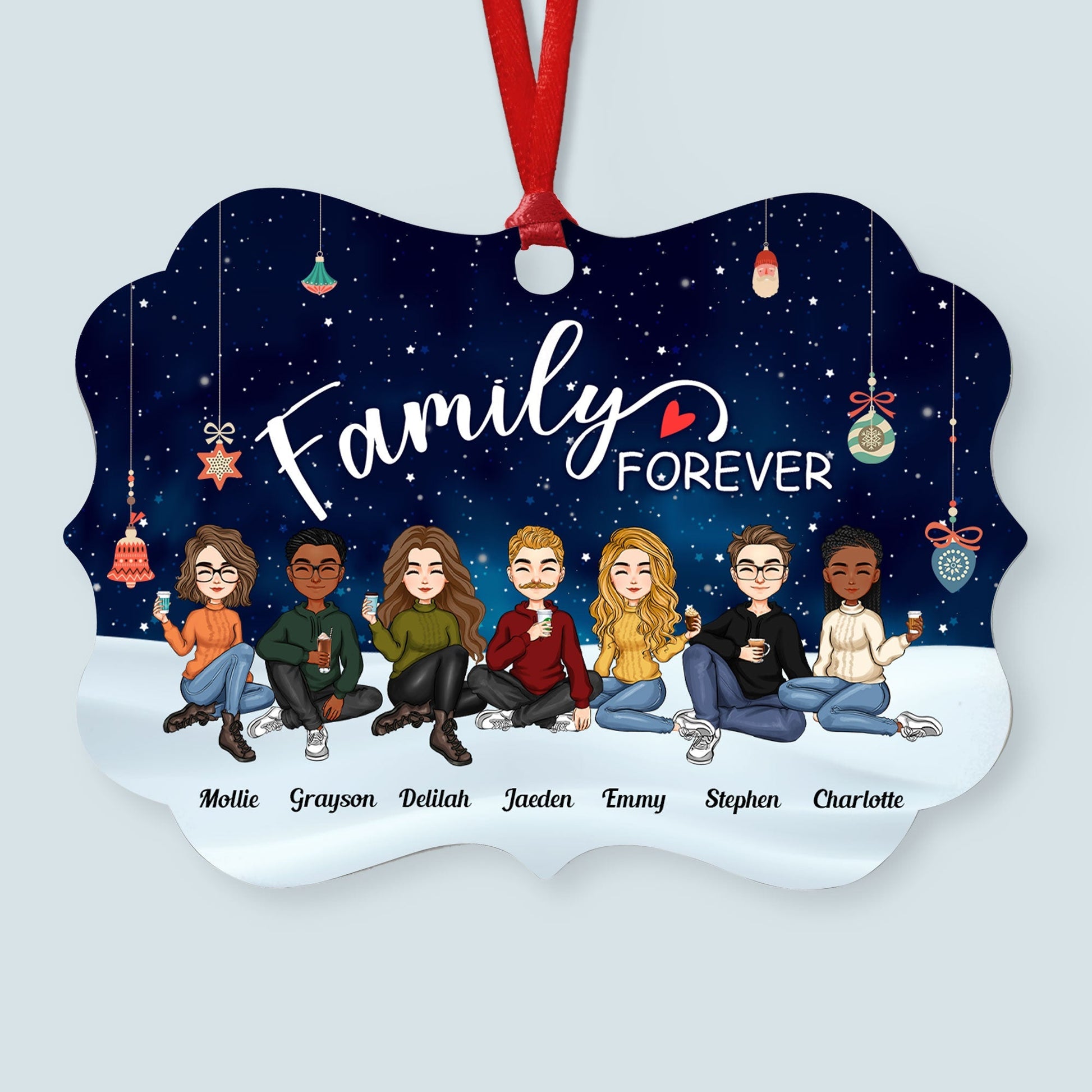 Family Forever - Christmas Eve - Personalized Aluminum Ornament - Christmas, New Year Gift For Family, Sisters, Brothers, Sibling