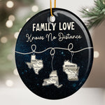 Family Love Knows No Distance States Map - Personalized Ceramic Ornament