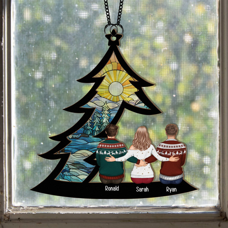 Family_-Siblings-Sitting-Under-Christmas-Tree-Personalized-Window-Hanging-Suncatcher-Ornament3