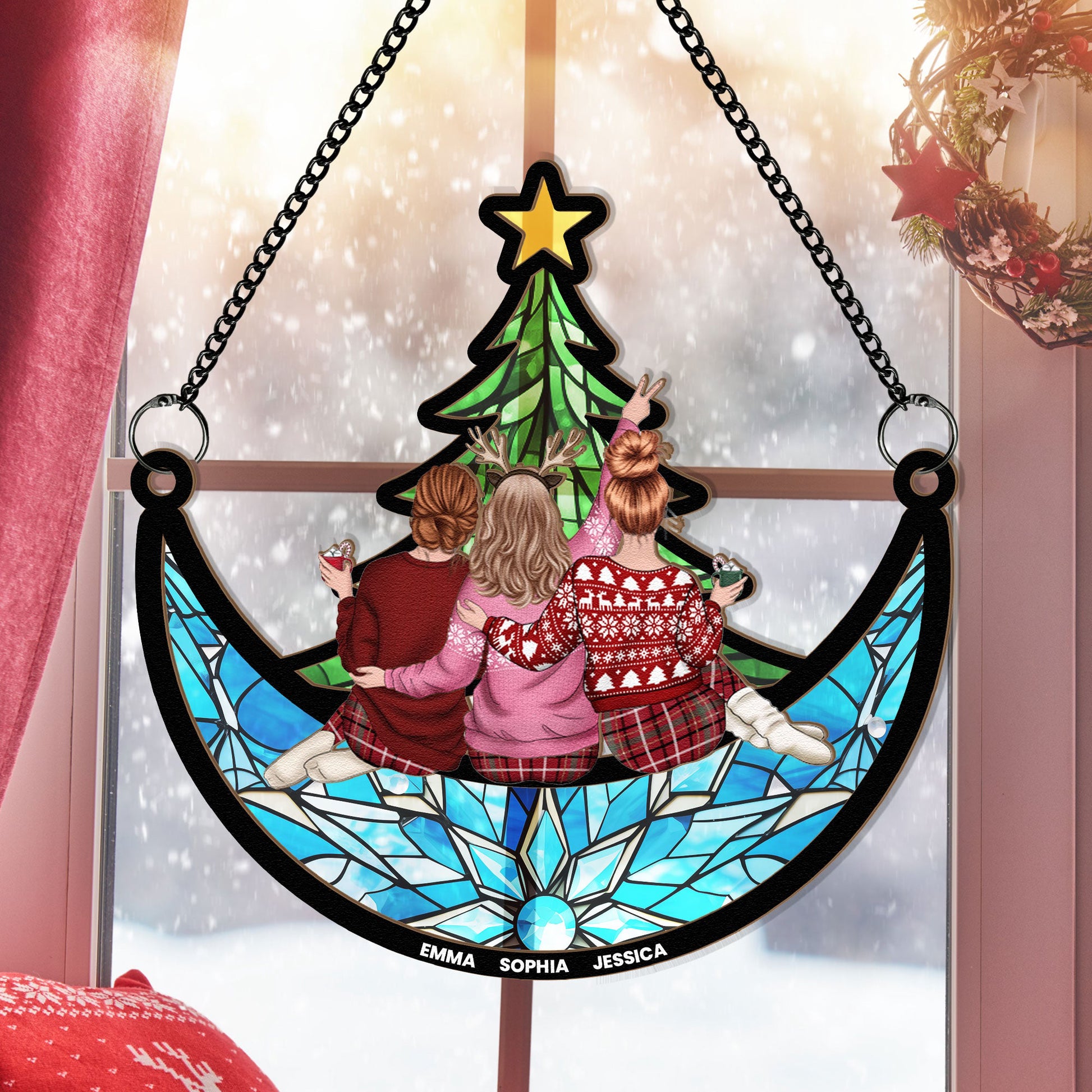 Friends_-Family-Sitting-Under-Christmas-Tree-On-The-Moon-Personalized-Acrylic-Ornament_2