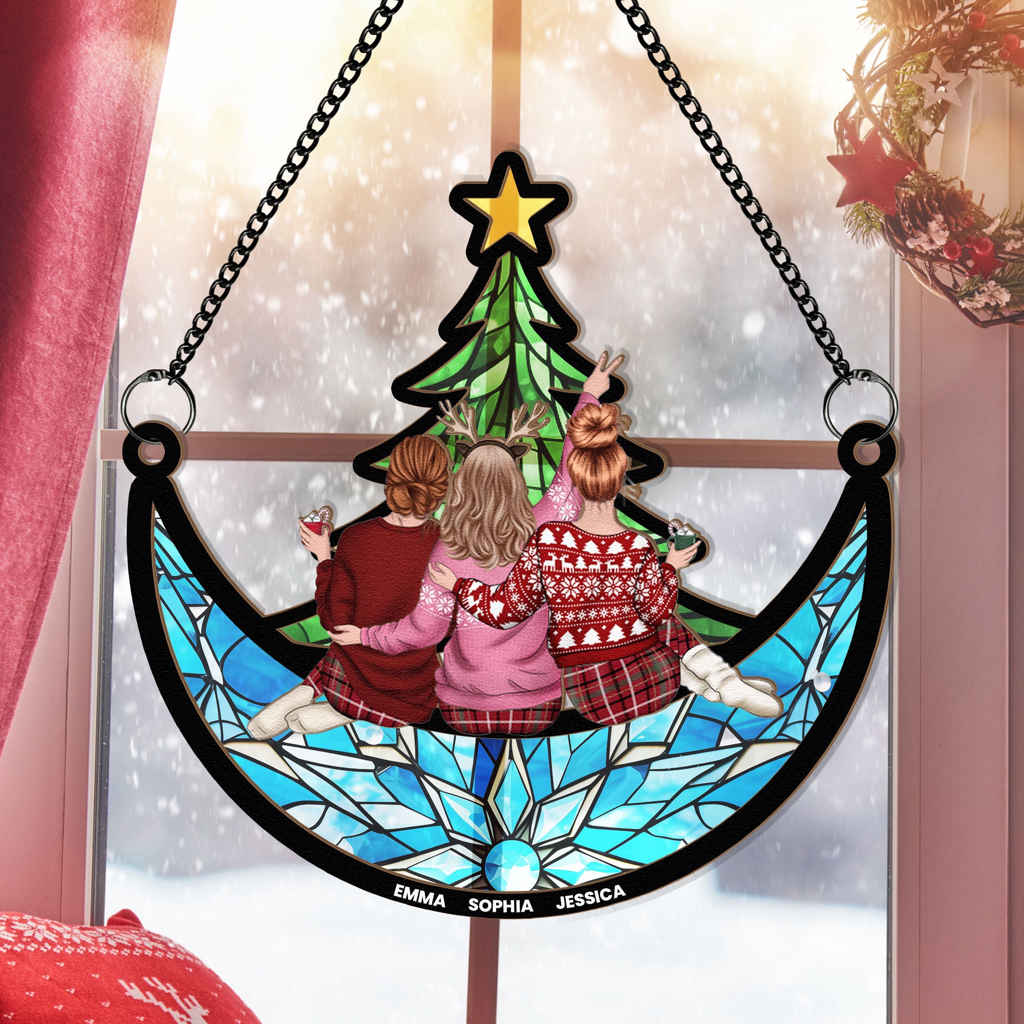 Friends_-Family-Sitting-Under-Christmas-Tree-On-The-Moon-Personalized-Acrylic-Ornament_2