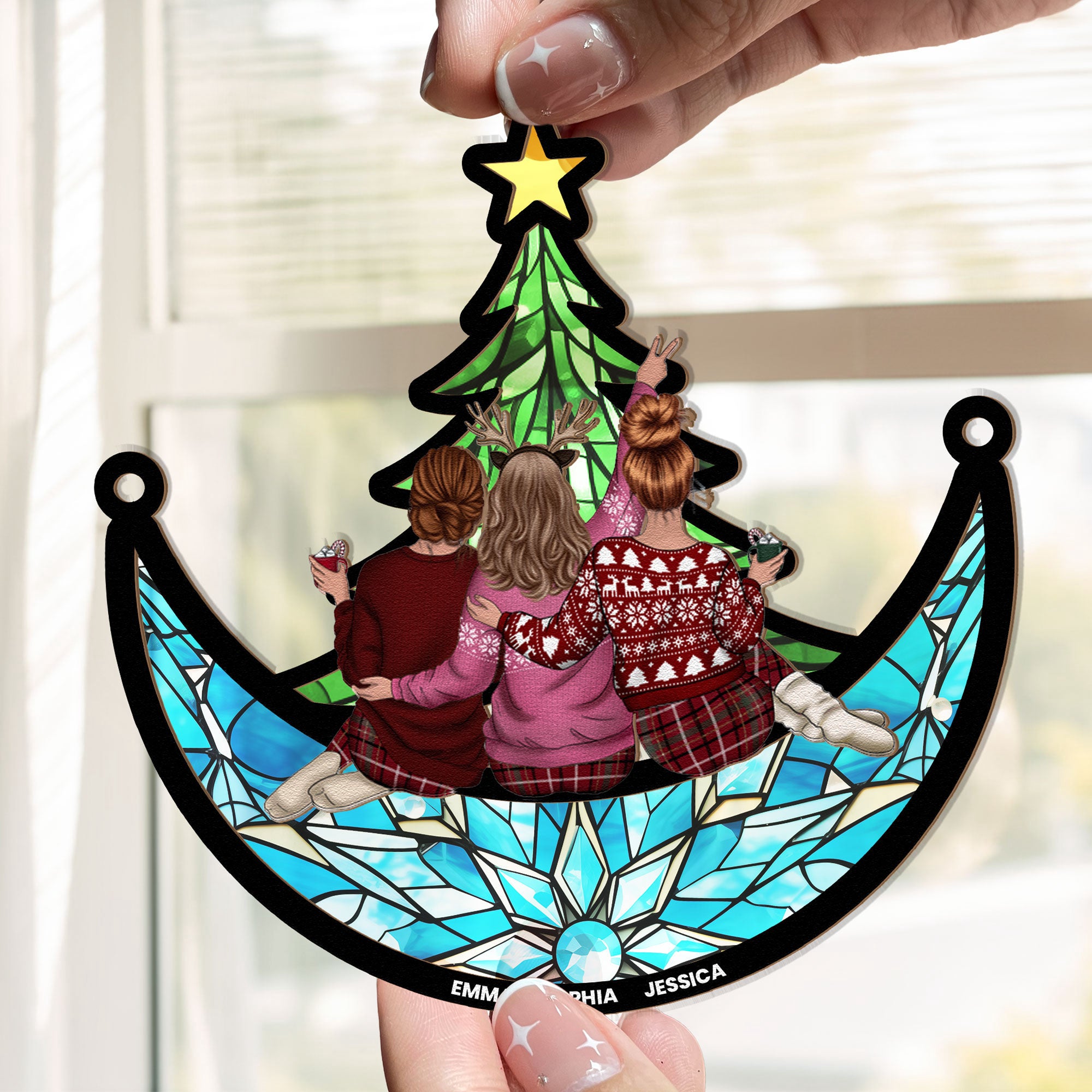 Friends_-Family-Sitting-Under-Christmas-Tree-On-The-Moon-Personalized-Acrylic-Ornament_5