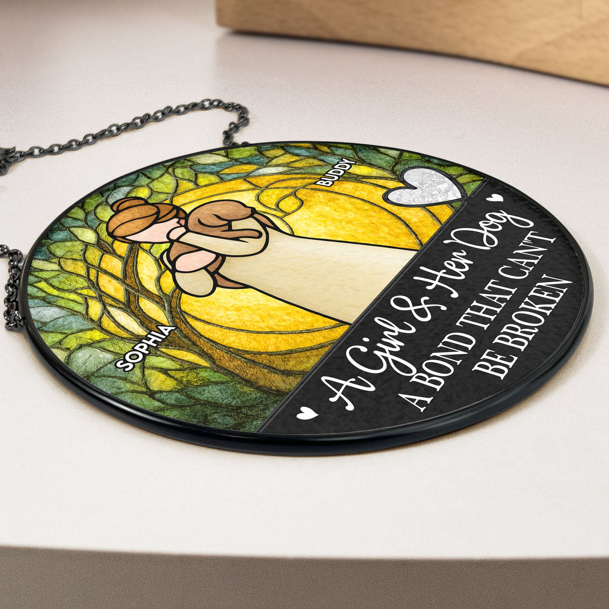 Girl-_-Dog-A-Bond-Can_T-Be-Broken-Personalized-Stained-Glass-Window-Hanging-Suncatcher_4