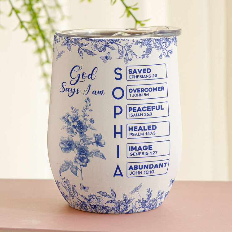 God-Says-I-Am-Name-Letter-In-Bible-Birth-Flower-Toile-De-Jouy-Style-Personalized-Wine-Tumbler_1