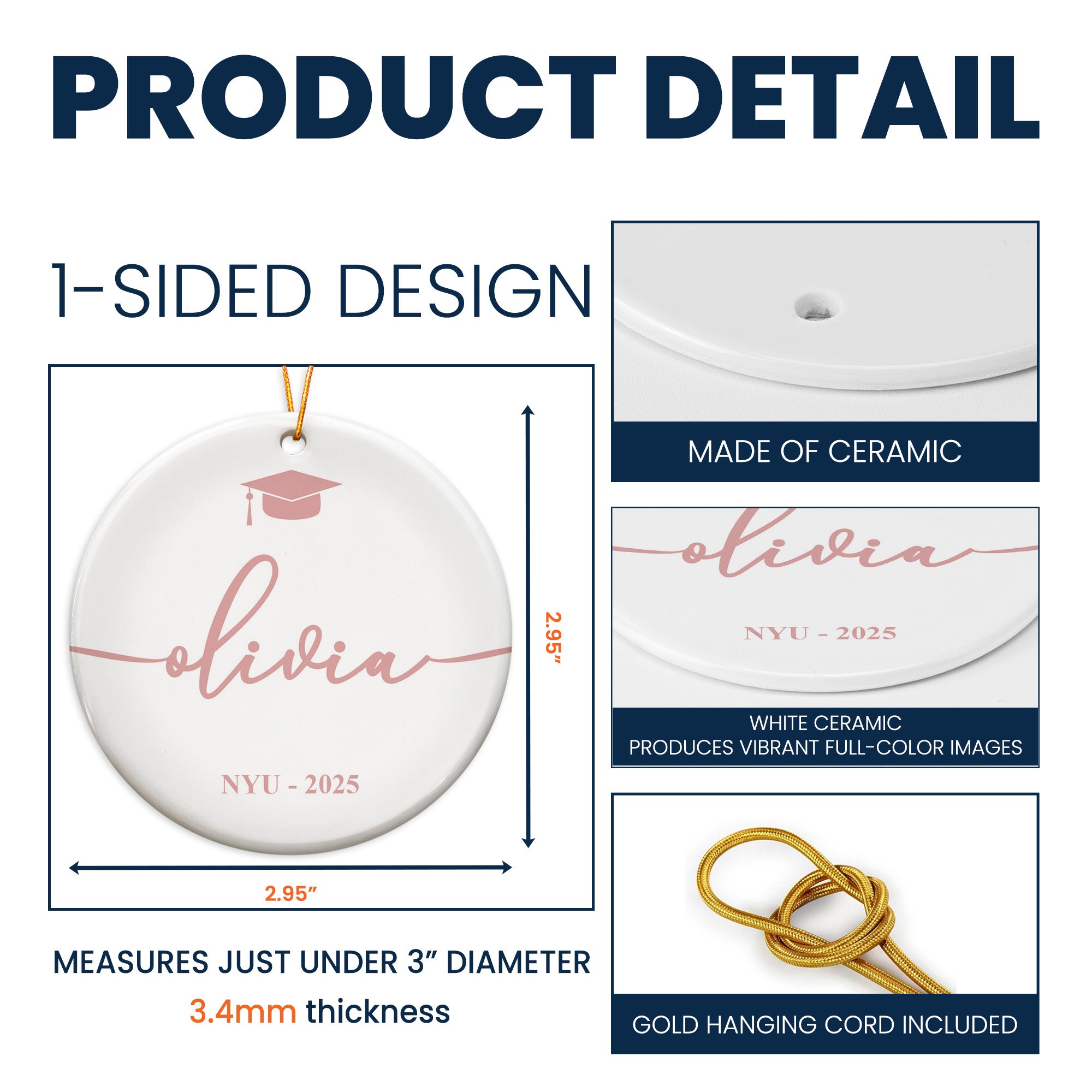Graduation Gift Custom Name School Year - Personalized Ceramic Ornament