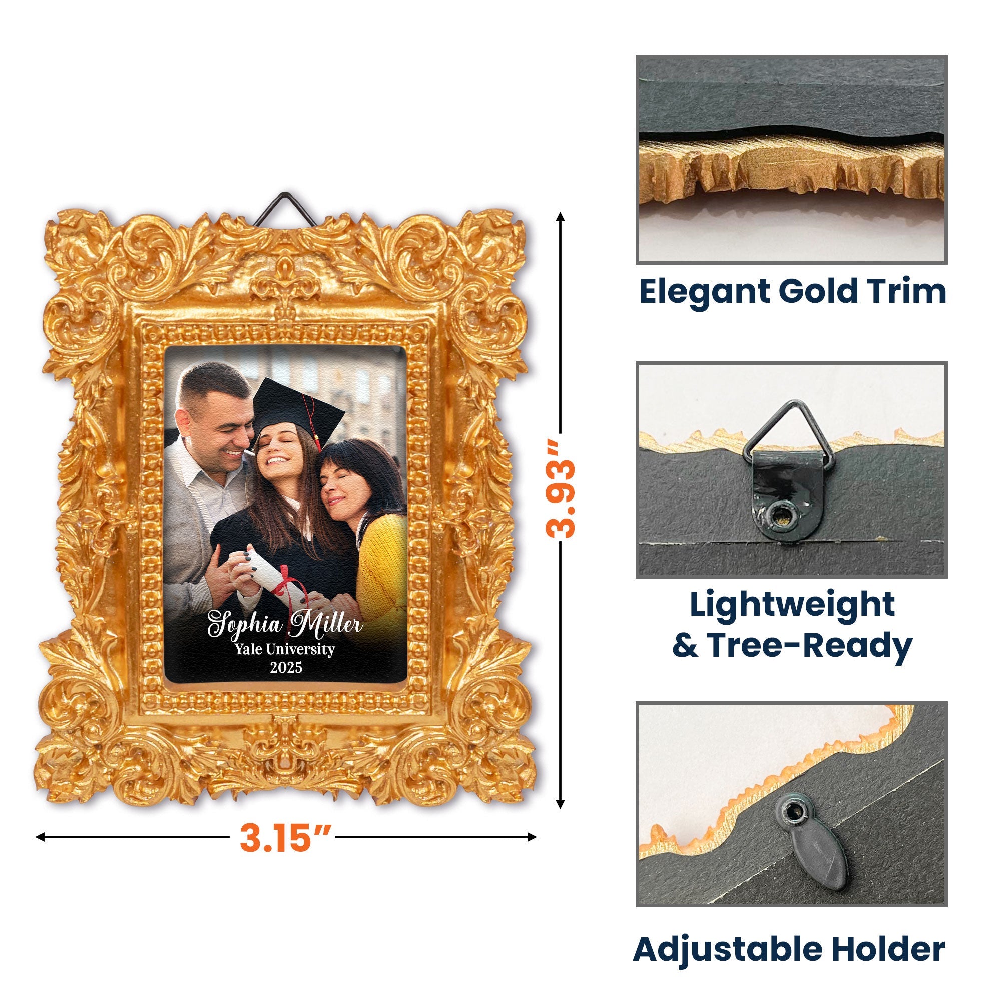 Graduation Gift Keepsake - Personalized Vintage Picture Frame Ornament