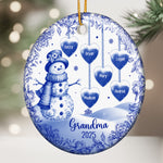 Grandma Snowman Christmas Toile De Jouy - Personalized Ceramic Ornament