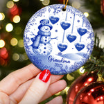 Grandma Snowman Christmas Toile De Jouy - Personalized Ceramic Ornament