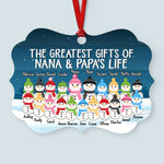 Greatest Gift Of Nana & Papa's Life - Personalized Aluminum Ornament - Snowman Family