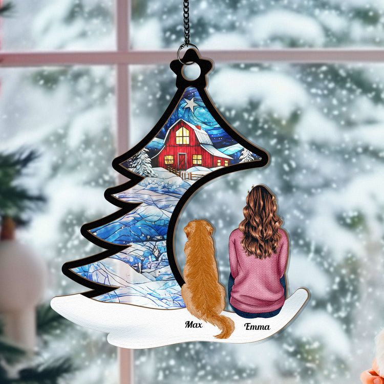 Happily-Sitting-With-Dogs_-Cats-Under-Christmas-Tree-Personalized-Suncatcher-Ornament_5