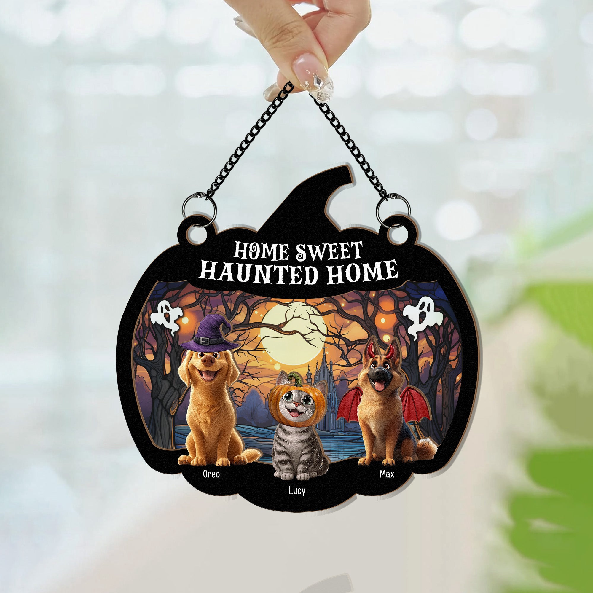 Happy Halloween Home Sweet Haunted Home - Personalized Window Hanging Suncatcher Ornament