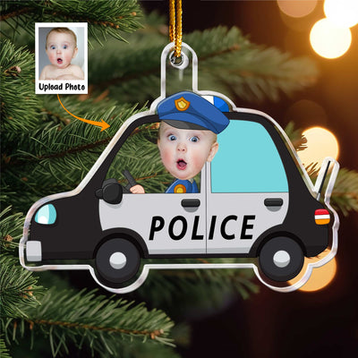 Kid Riding A Police Car- Personalized Acrylic Photo Ornament