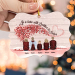 Life Is Better With Brothers & Sisters - Sitting Family - Red Tree - Personalized Aluminum Ornament - Christmas, New Year Gift For Family, Sisters, Brothers, Siblings