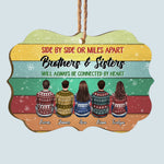 Sisters And Brothers Connected By Heart - Personalized Aluminum/Wooden Ornament - Ugly Christmas Sweater Sitting