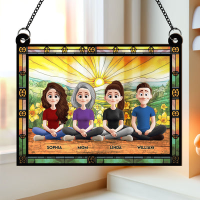 Mom Sitting With Children - Personalized Window Hanging Suncatcher Ornament