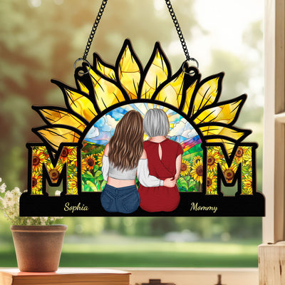 Mom - Sunflower Version - Personalized Window Hanging Suncatcher Ornament