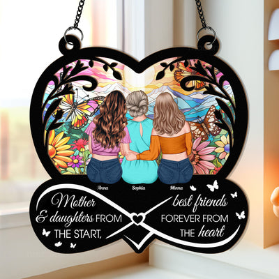 Mother & Daughters, Best Friends Forever From The Heart - Personalized Window Hanging Suncatcher Ornament