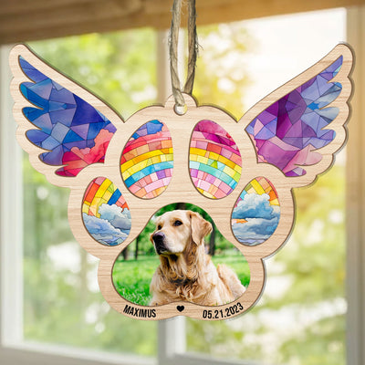 Pawprints On Hearts - Personalized Suncatcher Photo Ornament