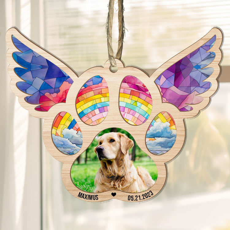 Pawprints On Hearts - Personalized Suncatcher Photo Ornament (Insert Included)