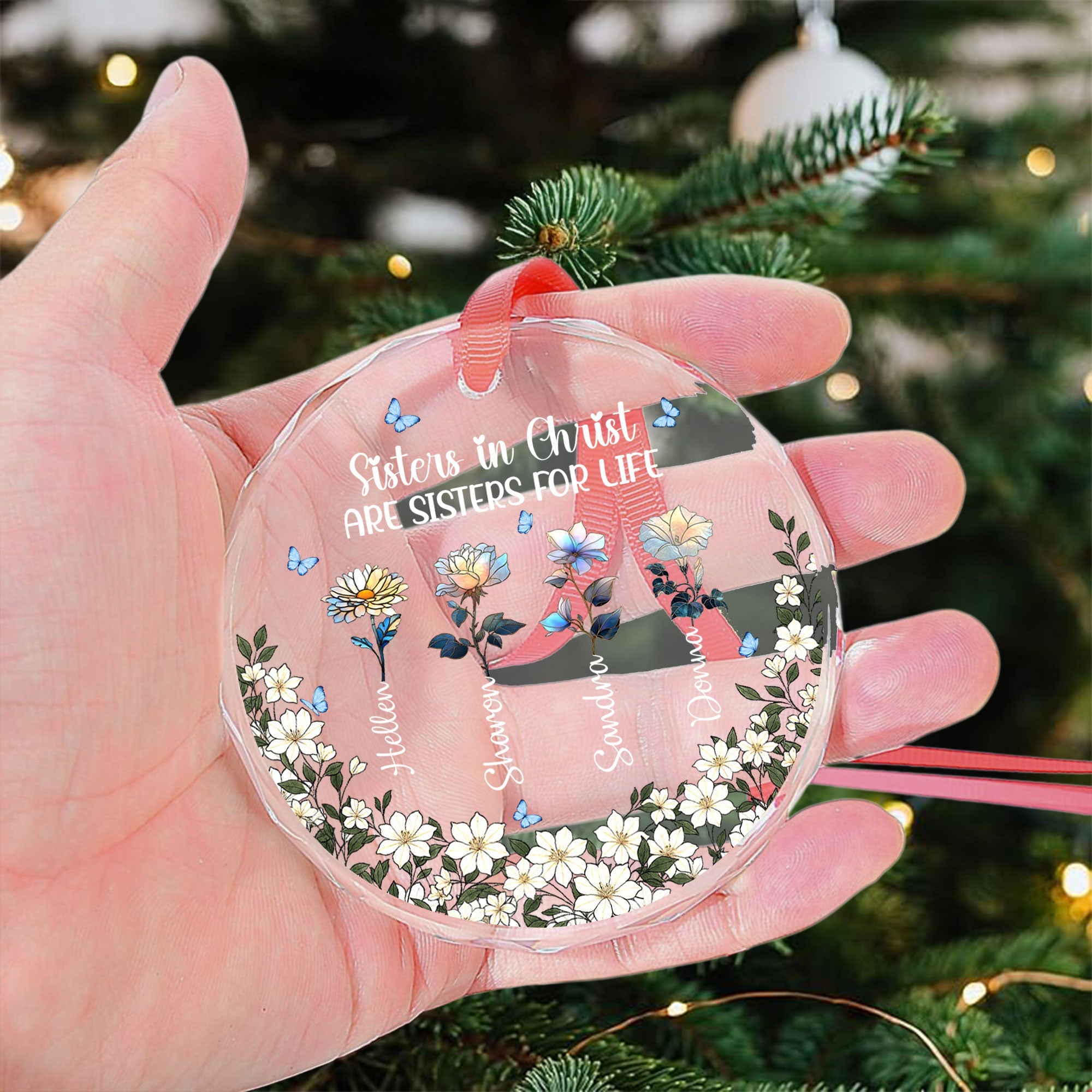 Sister In Christ Are Sisters For Life - Personalized Glass Ornament