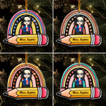 Teacher With Pencil And Boho Rainbow Christmas Ornament - Personalized Acrylic Ornament