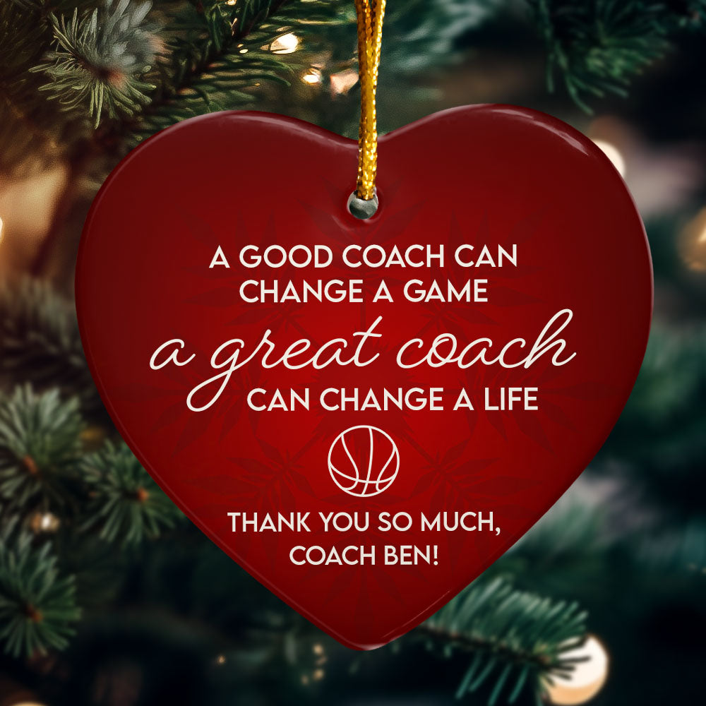 Thank You, Basketball Coach - Personalized Heart Shaped Ceramic Ornament