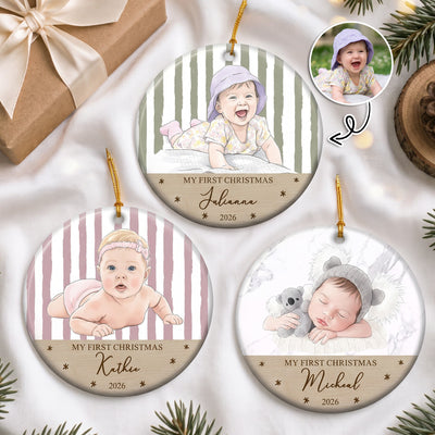 Baby's First Christmas For Baby Girl Baby Boy Custom Photo Watercolor Art - Personalized Ornament