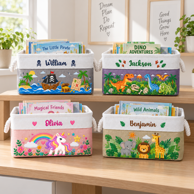 Custom Toy & Book Basket For Kids, Daughter, Son - Personalized Storage Basket