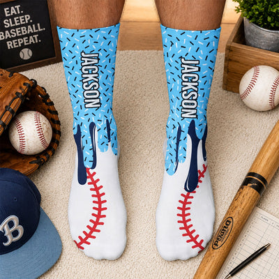 Icecream Drip Design For Baseball, Softball, Soccer, Football, Basketball, Hockey Lover - Personalized Socks